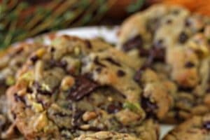1 photo collage of Clemen-Thyme Chocolate Chunk Cookies with text overlay for Pinterest.