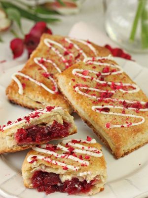 Cranberry White Chocolate Sweetie Pies on a white plate.