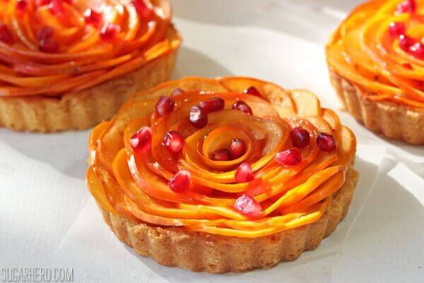 Persimmon Almond Rosette Tarts | From SugarHero.com