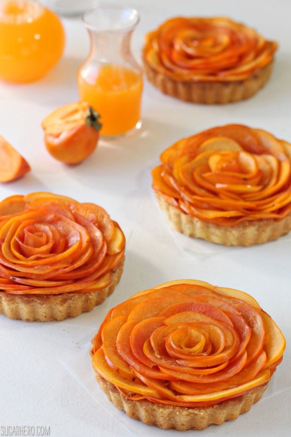 Persimmon Almond Rosette Tarts | From SugarHero.com