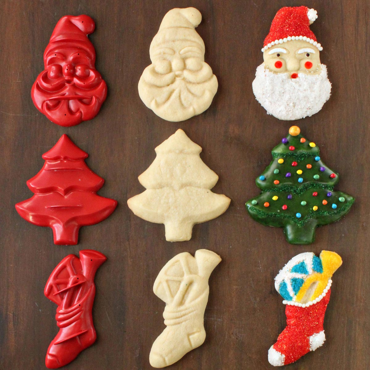 Cookie cutters, plain cookies and decorated vintage sugar cookies.