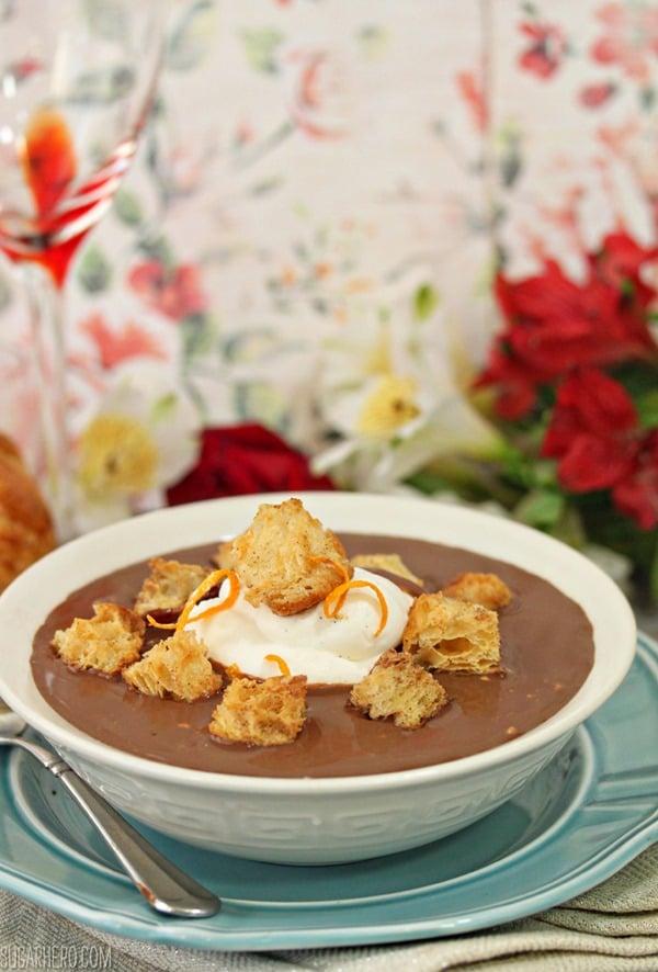 Chocolate Soup With Croissant Croutons and Whipped Creme Fraiche | From SugarHero.com