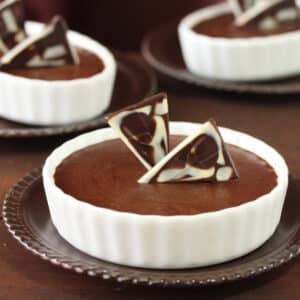 A bowl of chocolate mousse made from ganache.