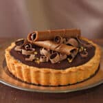 A salted caramel chocolate tart made with ganache.