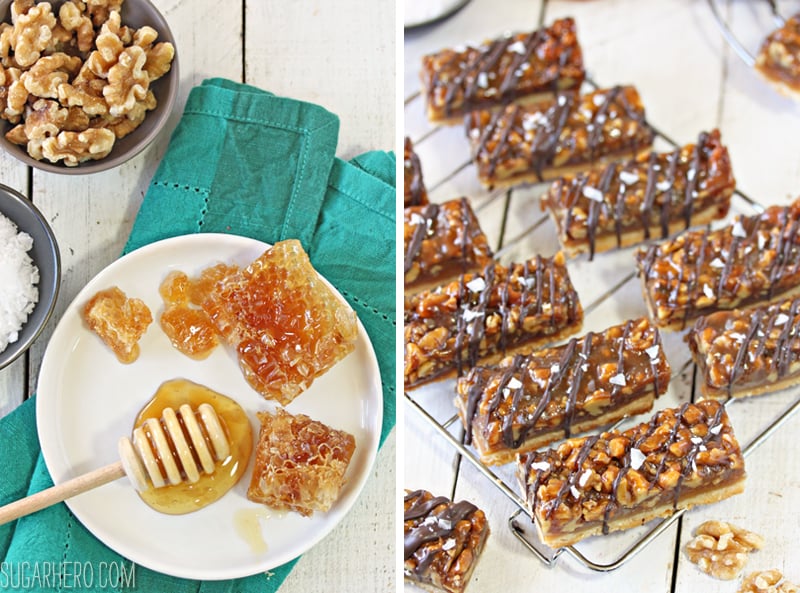 Salted Honey Walnut Bars | From SugarHero.com