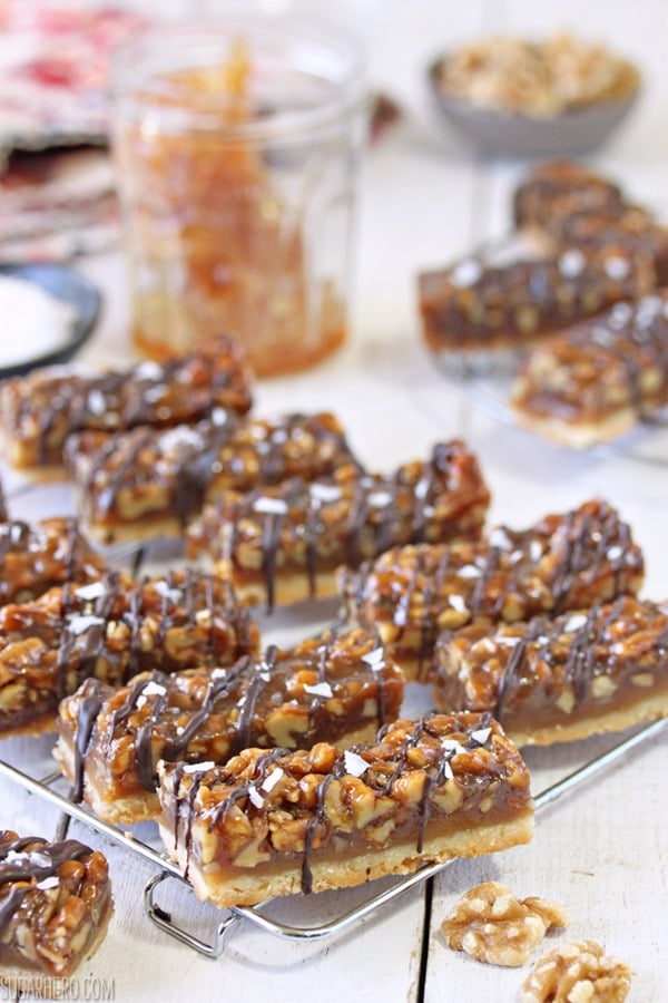 Salted Honey Walnut Bars | From SugarHero.com