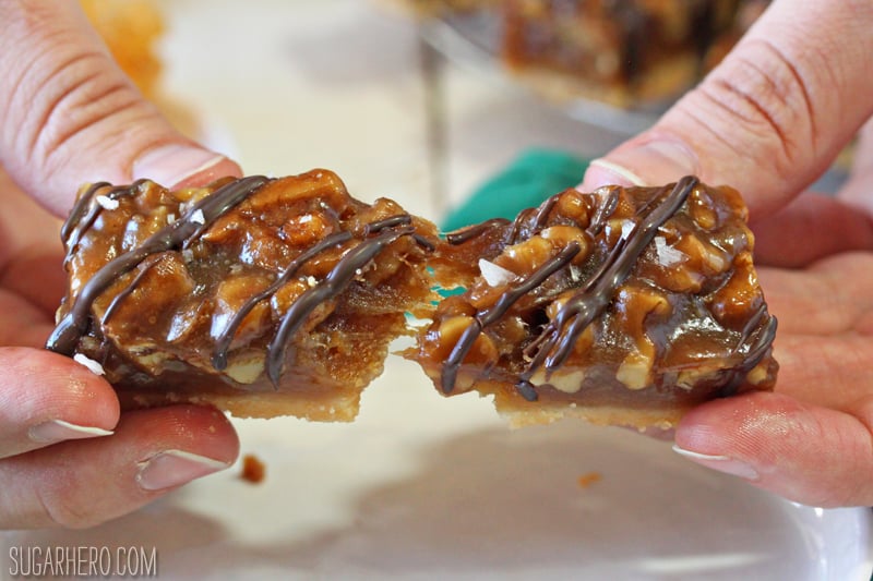 Salted Honey Walnut Bars | From SugarHero.com