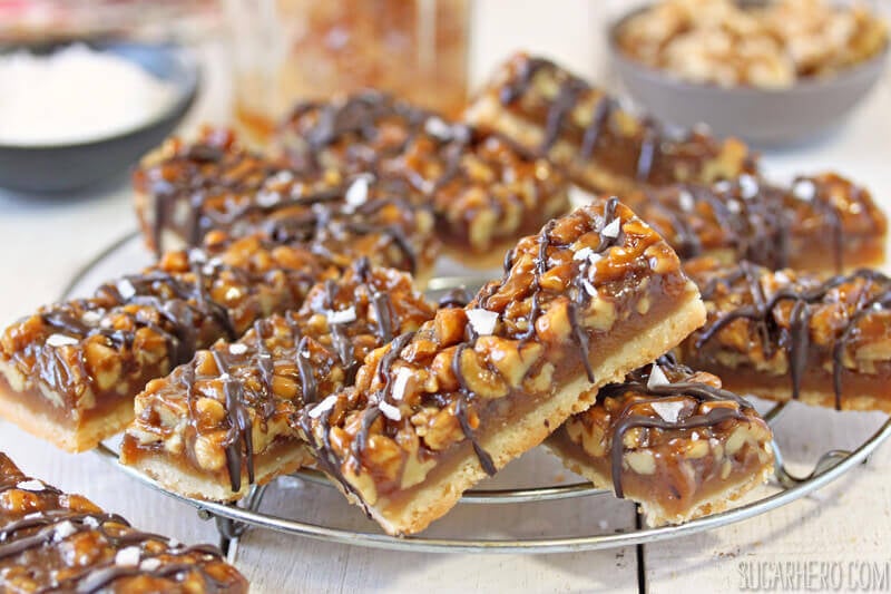 Salted Honey Walnut Bars | From SugarHero.com