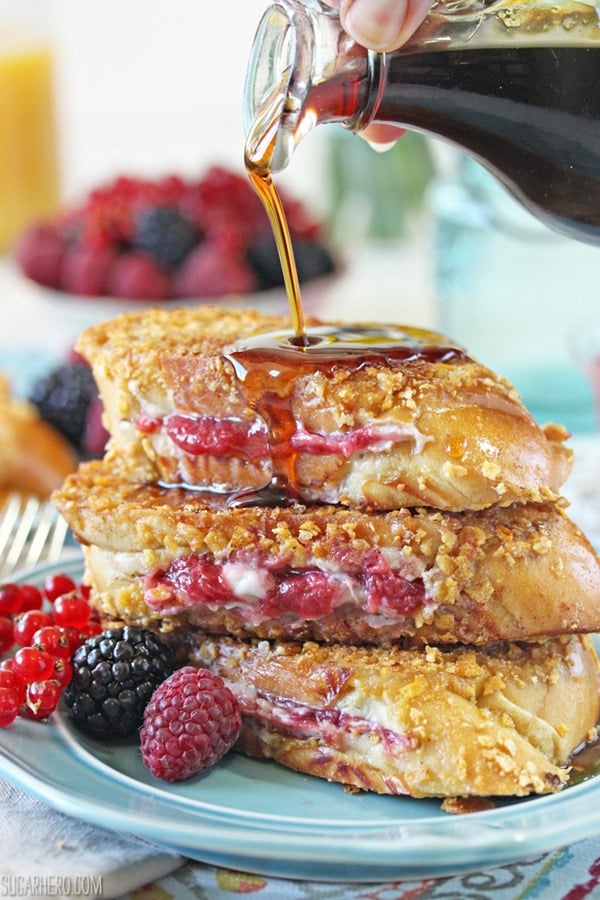 Mascarpone Rhubarb Stuffed French Toast | From SugarHero.com