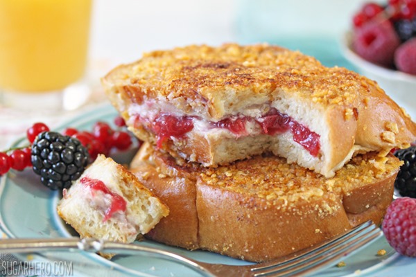 Mascarpone Rhubarb Stuffed French Toast | From SugarHero.com