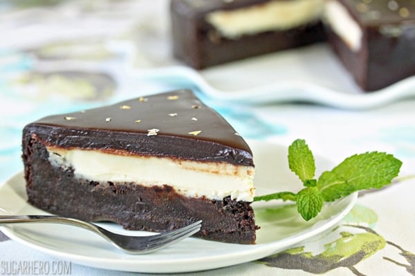 Peppermint Patty Flourless Chocolate Cake | From SugarHero.com