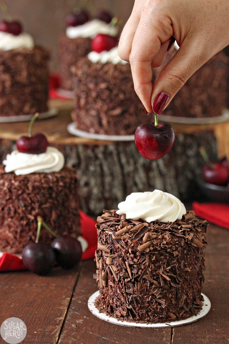 Black Forest Mini Cakes | From SugarHero.com Black Forest Mini Cakes | From SugarHero.com