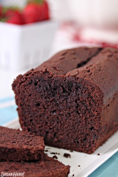 Chocolate pound cake with slices cut out