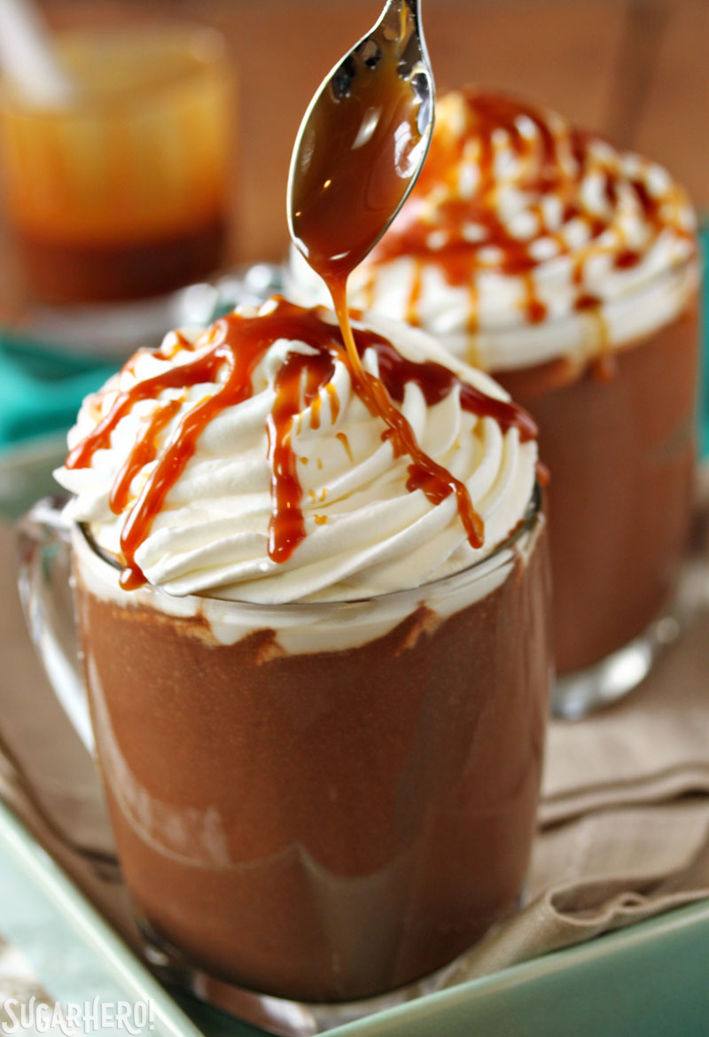 Salted Caramel Hot Chocolate | From SugarHero.com