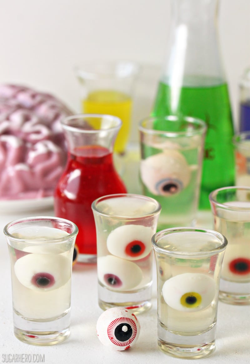 Floating Eyeball Jello Shots - such a cute and easy Halloween dessert! | From SugarHero.com Floating Eyeball Jello Shots | From SugarHero.com