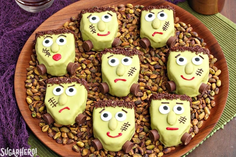 Frankenstein Pistachio Blondies | From SugarHero.com