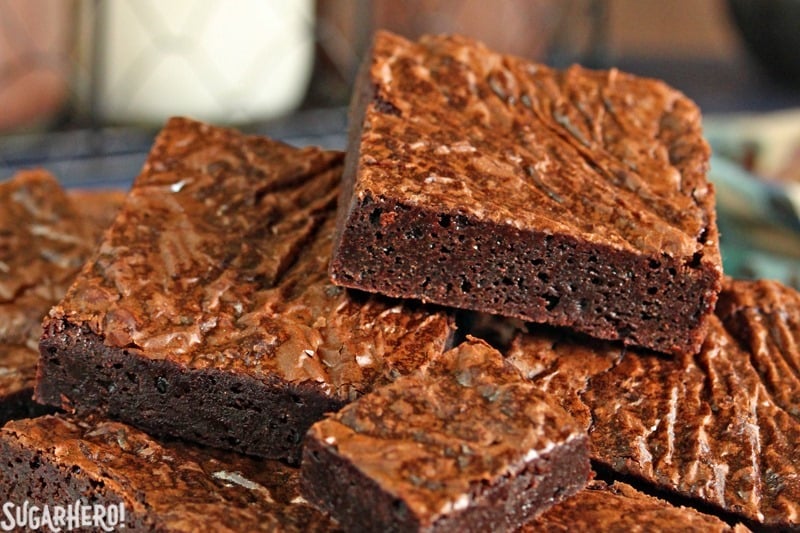 Ultimate Fudgy Chocolate Brownies - close-up of fudgy brownies | From SugarHero.com