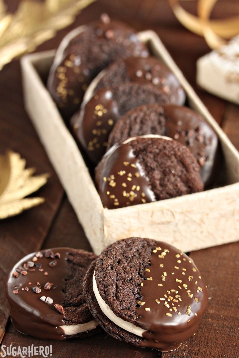 Spicy Chocolate Caramel Sandwich Cookies | From SugarHero.com