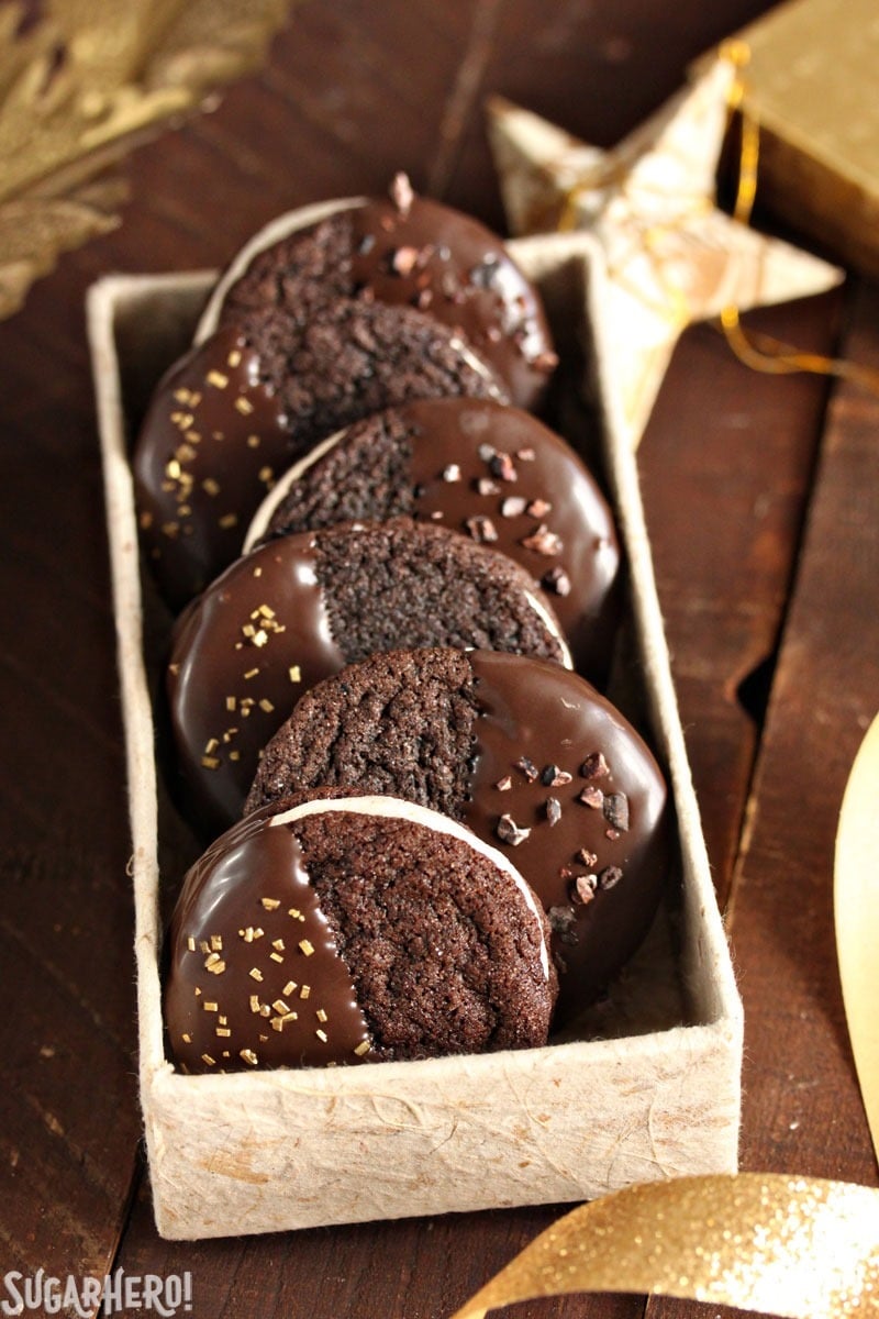 Spicy Chocolate Caramel Sandwich Cookies | From SugarHero.com