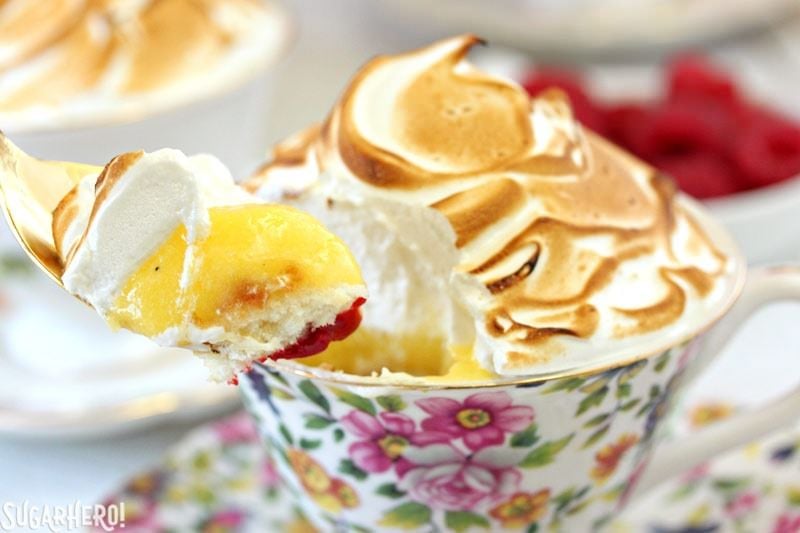 Lemon Meringue Teacup Cakes | From SugarHero.com