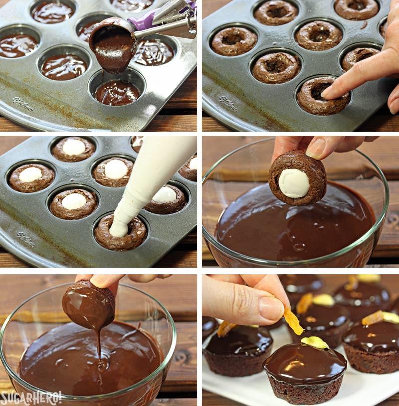 How to Make Nougat-Stuffed Brownie Bites | From SugarHero.com Nougat-Stuffed Brownie Bites | From SugarHero.com