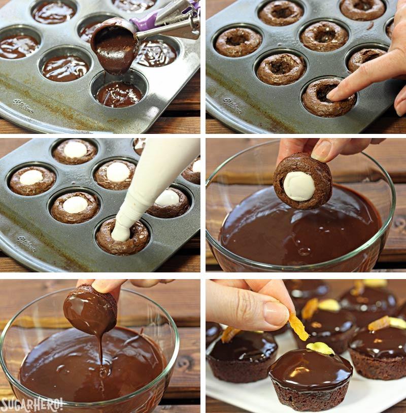 Nougat-Stuffed Brownie Bites | From SugarHero.com