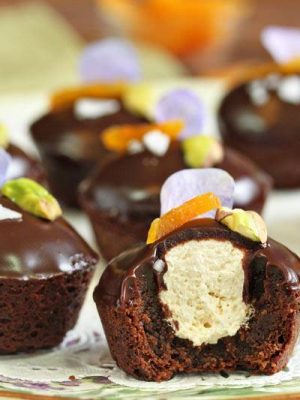 Nougat-Stuffed Brownie Bites | From SugarHero.com