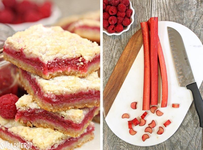 Raspberry Rhubarb Almond Bars | From SugarHero.com