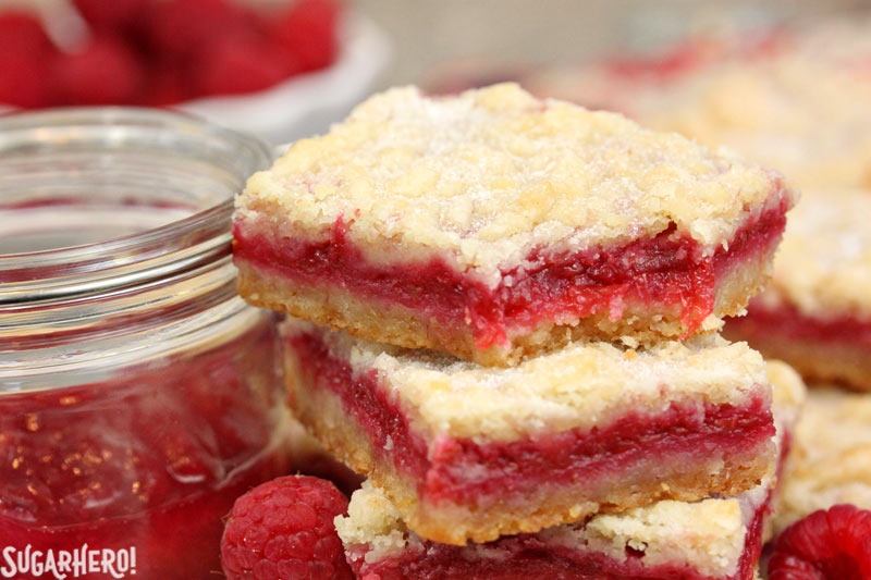 Raspberry Rhubarb Almond Bars | From SugarHero.com