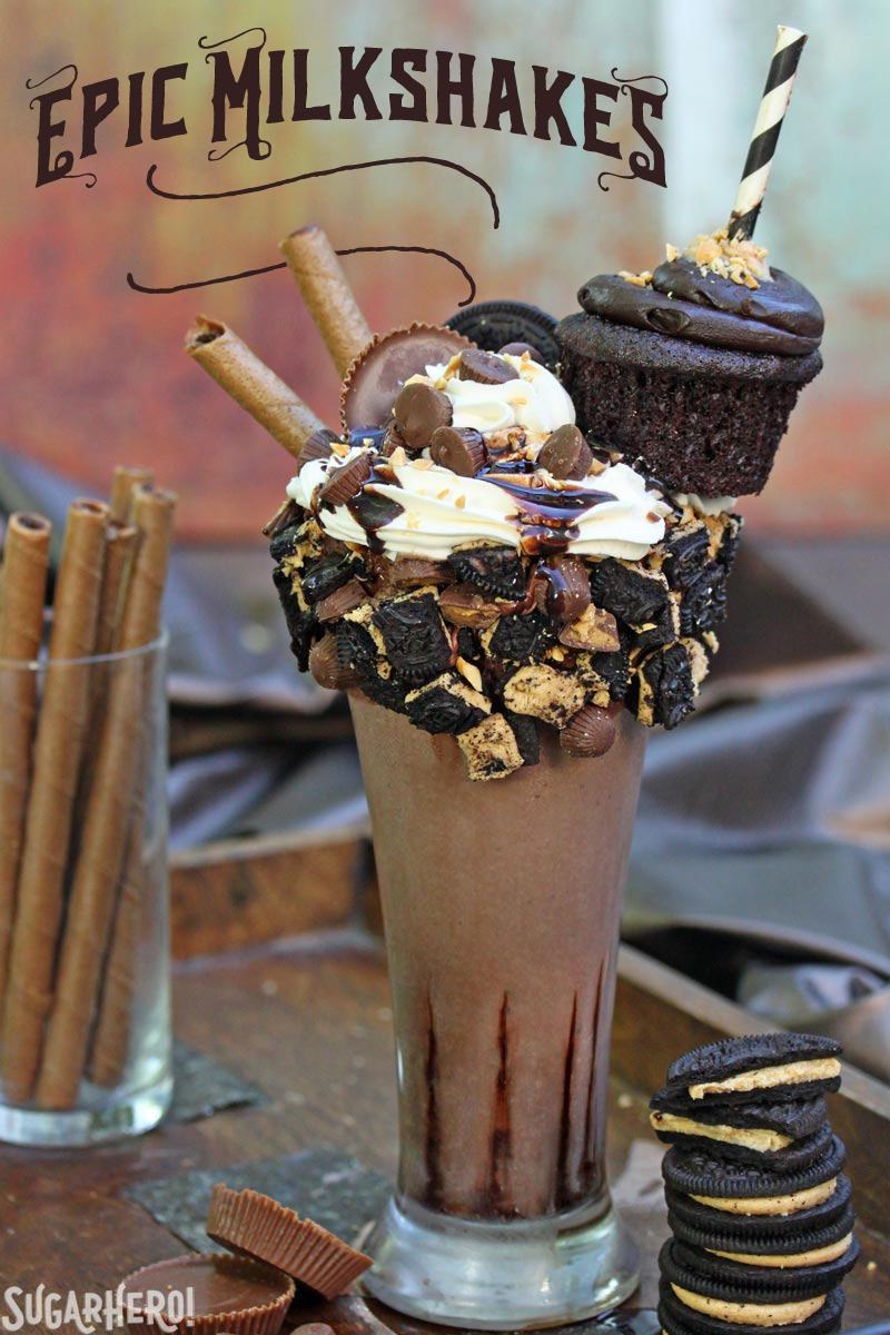 Epic Chocolate Peanut Butter Milkshakes | From SugarHero.com