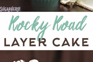 2 photo collage of Rocky Road Layer Cake with text overlay for Pinterest.