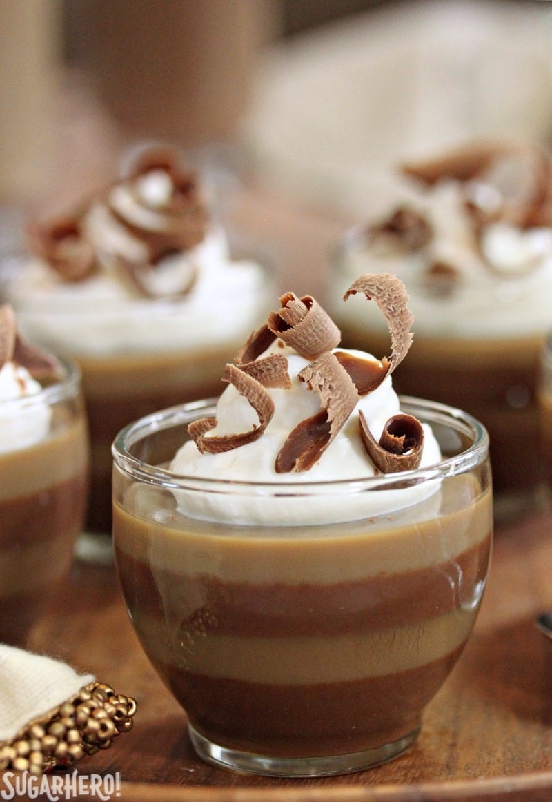 Layered Coffee Panna Cotta - an easy coffee dessert with gorgeous layers of vanilla and mocha flavors! | From SugarHero.com Layered Coffee Panna Cotta | From SugarHero.com