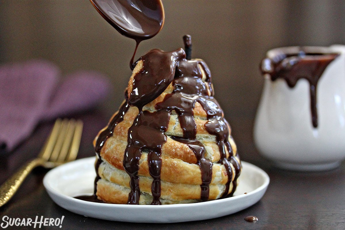 Puff Pastry-Wrapped Pears with Chocolate Espresso Sauce | From SugarHero.com Puff Pastry-Wrapped Pears with Chocolate Espresso Sauce | From SugarHero.com