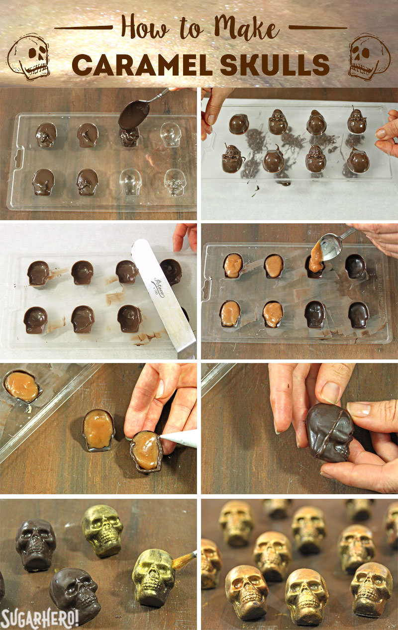 How to Make Chocolate Caramel Skulls | From SugarHero.com