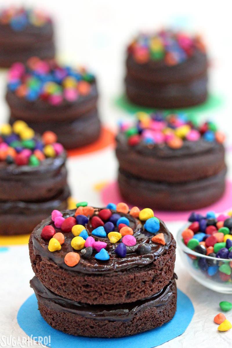 Cosmic Brownie Mini Cakes | From SugarHero.com