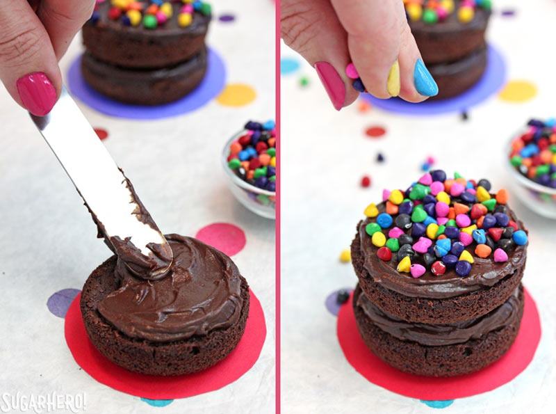 Cosmic Brownie Mini Cakes | From SugarHero.com