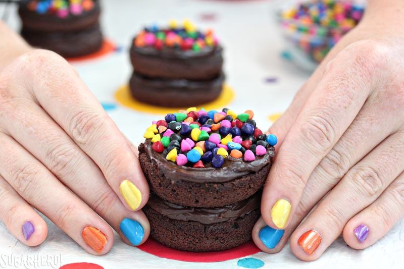 Cosmic Brownie Mini Cakes | From SugarHero.com