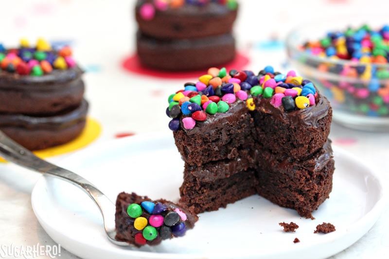 Cosmic Brownie Mini Cakes | From SugarHero.com