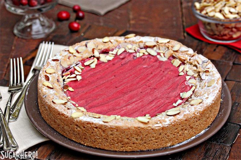 Cranberry Curd Almond Cake | From SugarHero.com