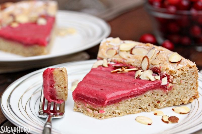 Cranberry Curd Almond Cake | From SugarHero.com