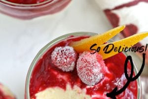 Single photo of Orange Mousse Cup with Cranberry Sauce with text overlay for Pinterest.