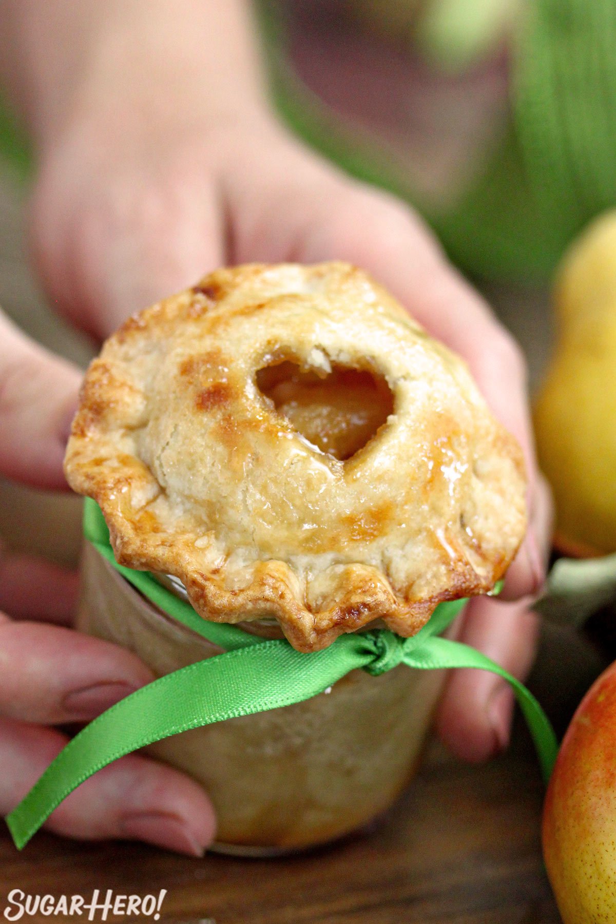 Top view of the crust of the Pear Pie in a Jar.