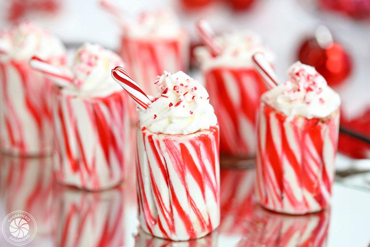 Candy Cane Cups - easy homemade candy cane shot glasses | From SugarHero.com Candy Cane Cups - easy homemade candy cane shot glasses | From SugarHero.com