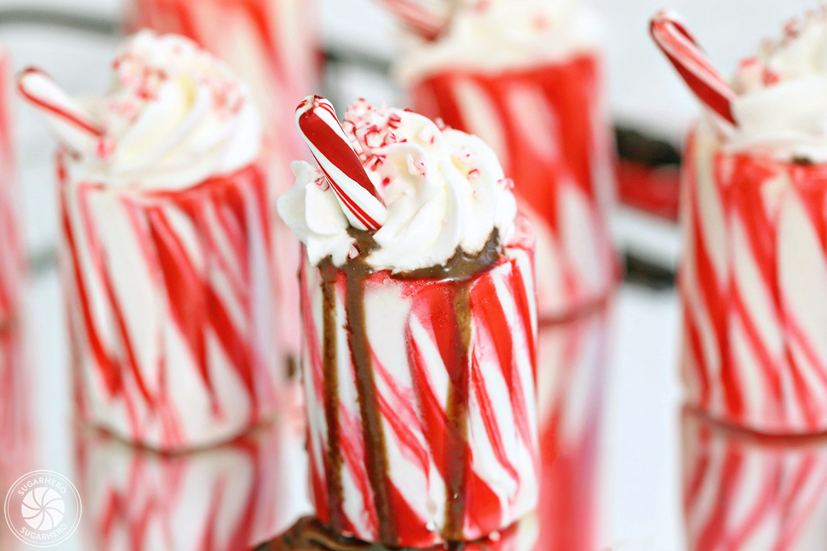 Candy Cane Cups - easy homemade candy cane shot glasses | From SugarHero.com