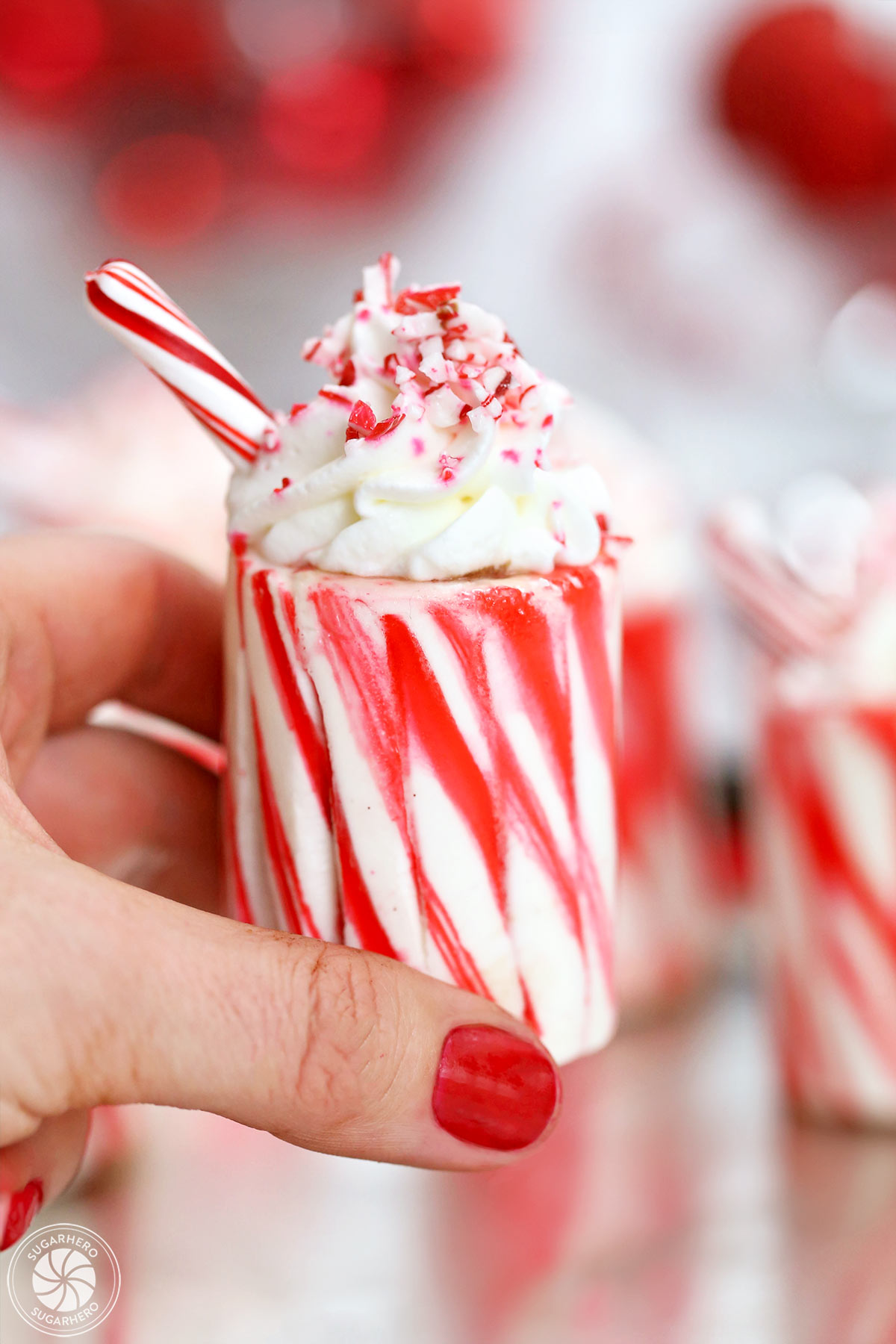 Candy Cane Cups - easy homemade candy cane shot glasses | From SugarHero.com