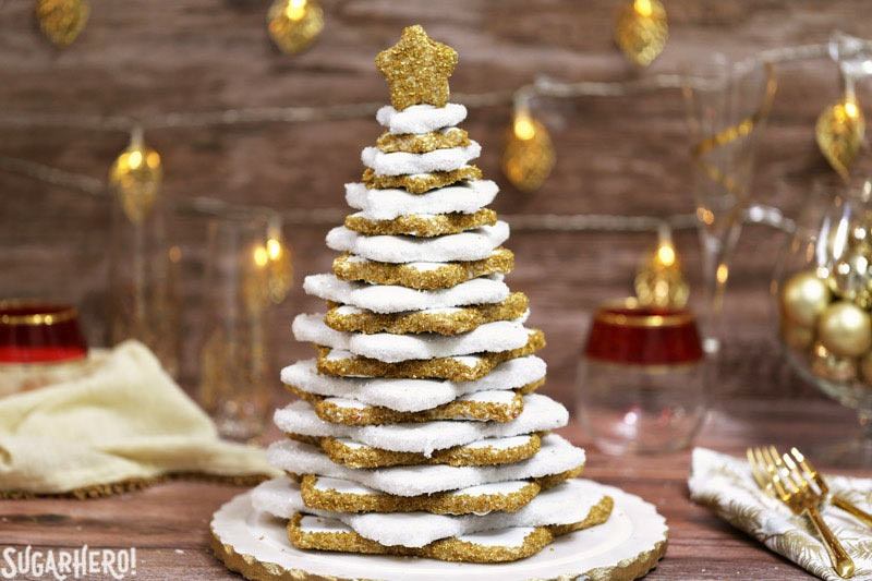 Gingerbread Christmas Cookie Tree - a gorgeous dessert tree made entirely from gingerbread cookies! It's a beautiful and delicious Christmas dessert | From SugarHero.com