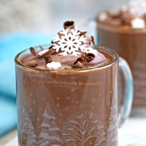 Peppermint hot chocolate with cocoa whipped cream on top