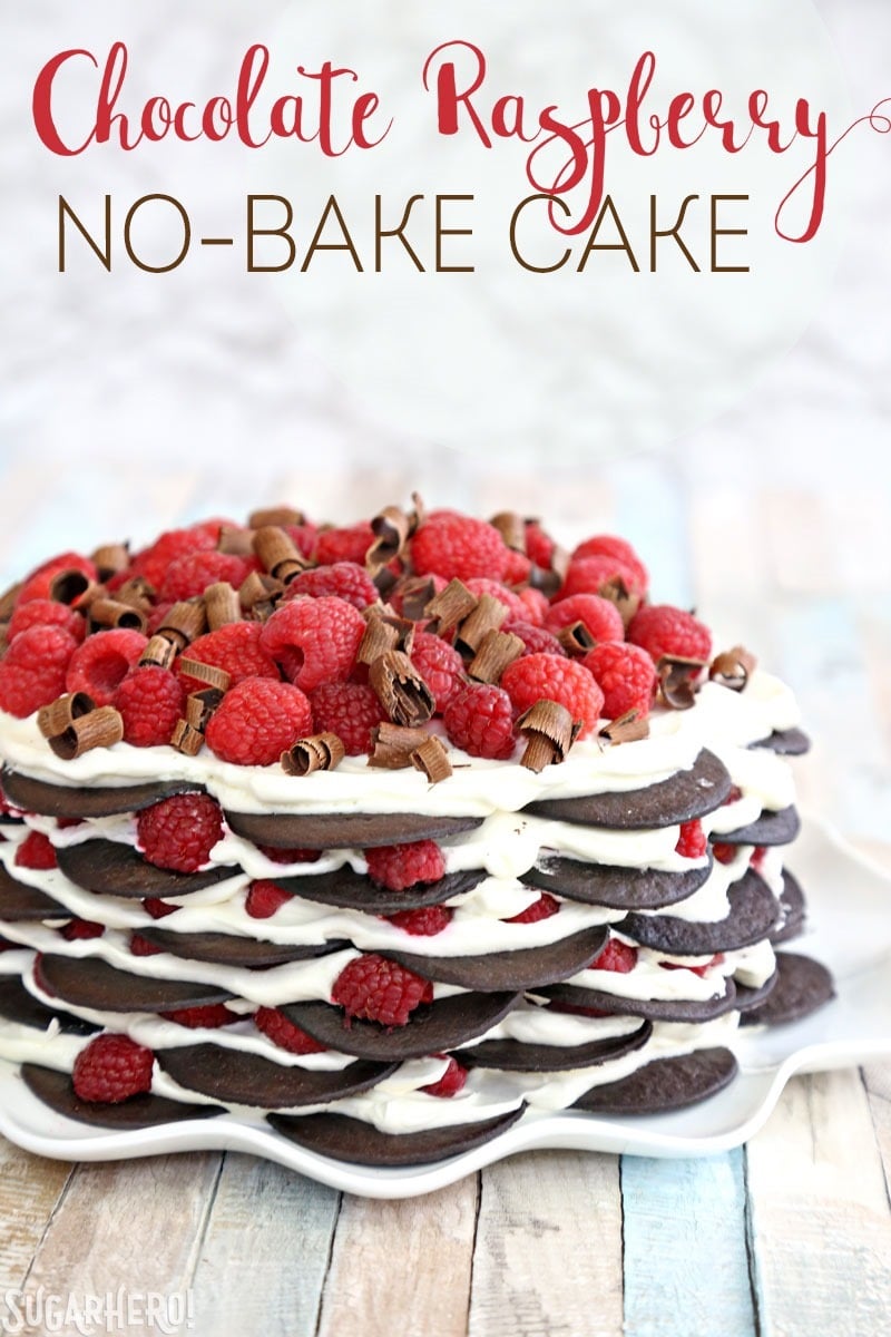 Chocolate Raspberry No-Bake Cake - an easy icebox cake made with just 6 ingredients! | From SugarHero.com