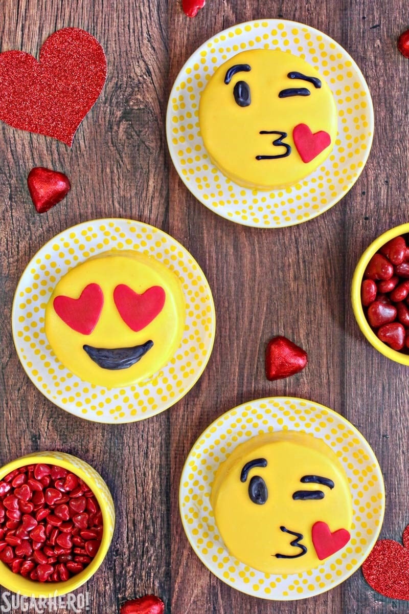 Emoji Cakes - mini chocolate cakes with emoji designs! | From SugarHero.com