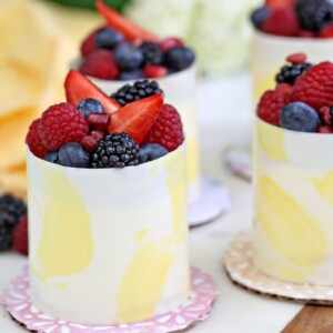Lemon Mousse Cakes in White Chocolate Shells | From SugarHero.com
